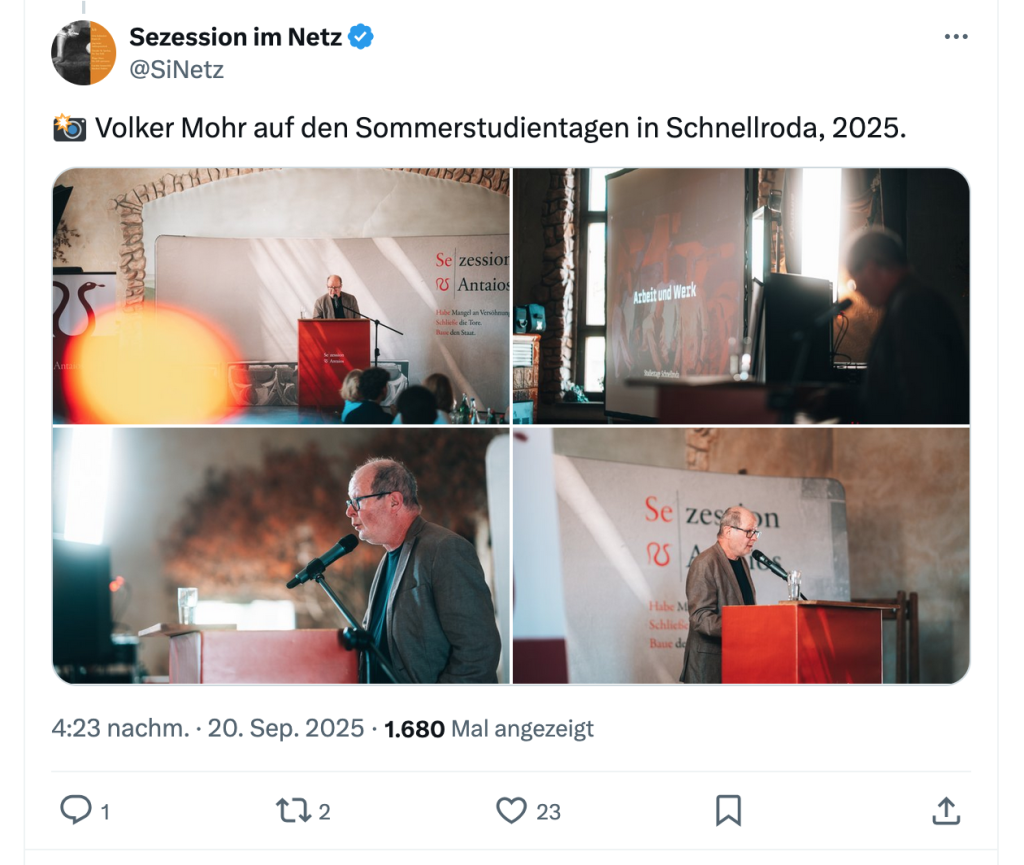 2025 nahm Volker Mohr an den Studientagen des ehemaligen «Institut für Staatspolitik» in Schnellroda teil. (Screenshot X)